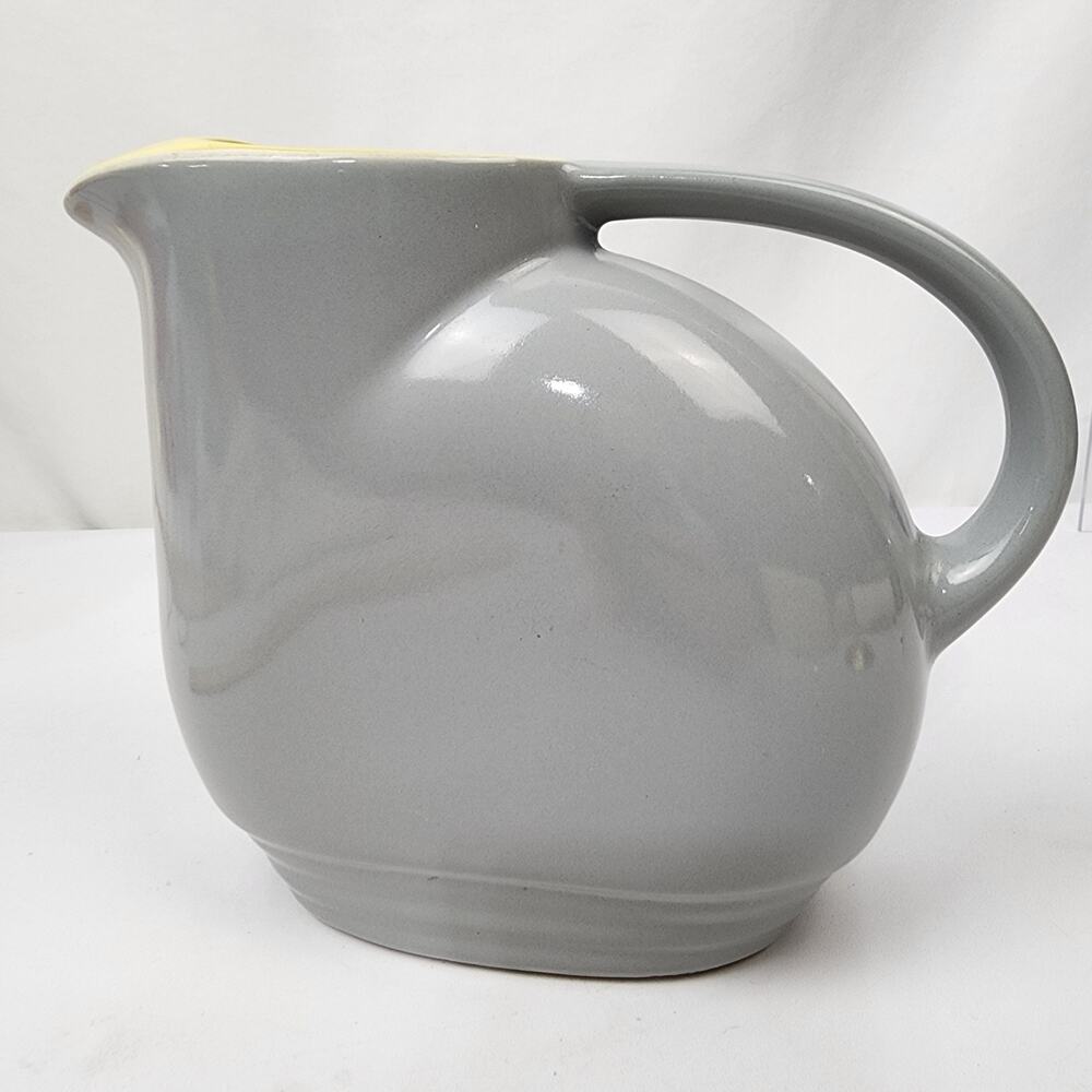Hall China for General Electric Gray / Yellow 1930s Refrigerator Pitcher Jug EUC